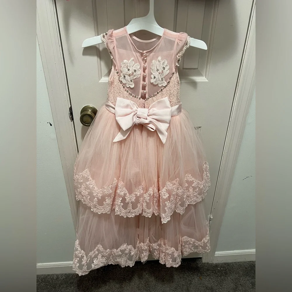 Elegant Pink Lace Flower Girl Dress - Picture 6 of 8